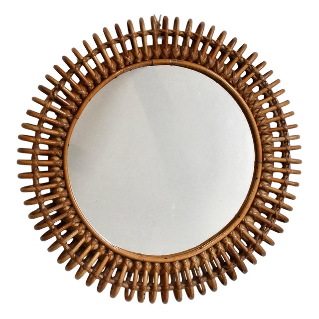 Vintage Italian Rattan Wall Mirror, 1960s For Sale