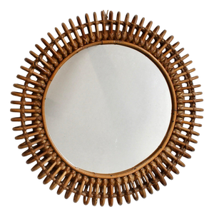 Vintage Italian Rattan Wall Mirror, 1960s