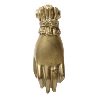 Antique Victorian Brass Hand Door Knocker For Sale