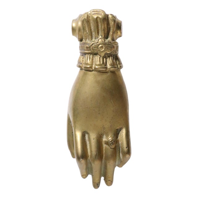 Antique Victorian Brass Hand Door Knocker For Sale