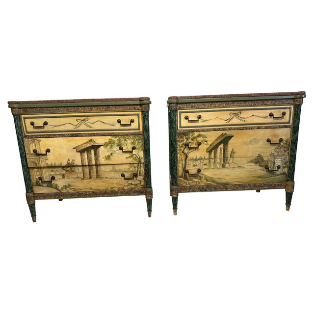 Antique Neoclassical Italian School Green Faux Painted Rouge Marble Chests - A Pair For Sale - Image 18 of 18
