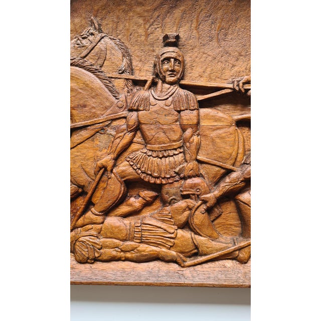 Large Hand-Carved Wooden Relief with The Walls of Troy Motif, Germany, 1956 For Sale - Image 9 of 15