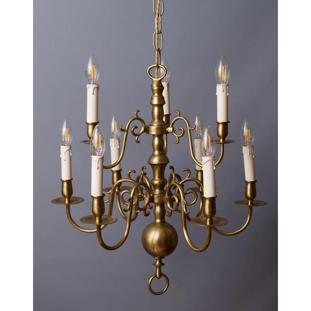 Dutch Brass 9-Arm Chandelier For Sale - Image 9 of 9