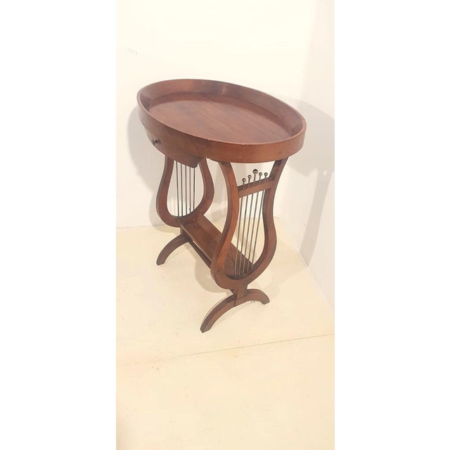 Vintage French Side Table with Lyre-Shaped Legs and Oval Tray Top For Sale - Image 4 of 10