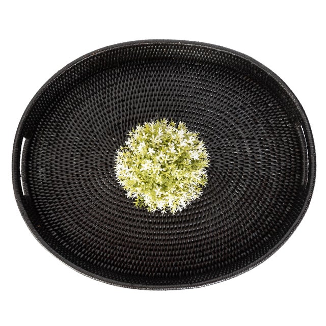 Artifacts Rattan Oval Tray With Cutout Handles in Tudor Black - 18" For Sale - Image 4 of 9