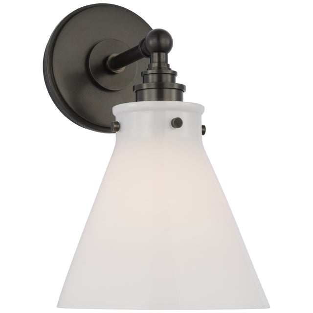 Chapman & Myers for Visual Comfort Signature Parkington Small Single Wall Light in Bronze with White Glass For Sale
