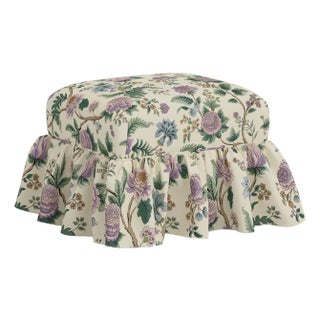 Edith Ruffle Ottoman in Lilac Tree of Life Floral For Sale