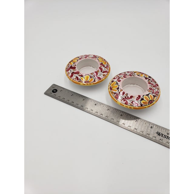 Pink Pair of 1980s Hand-Painted, Pink and Yellow Floral Votive Holders From Italy Signed For Sale - Image 8 of 8