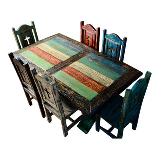 Santa Fe Dining Table + 6 Santa Fe Chairs - Set of 7 For Sale