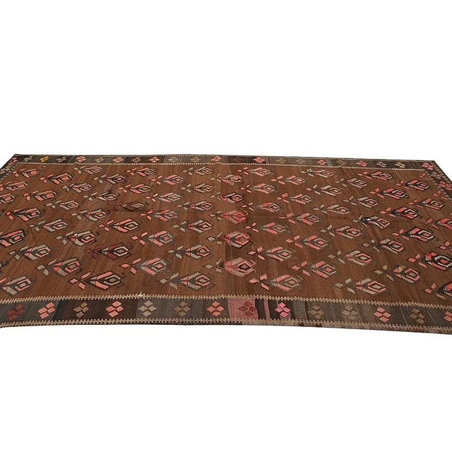 Brown Vintage Turkish Kilim Rug For Sale - Image 4 of 7