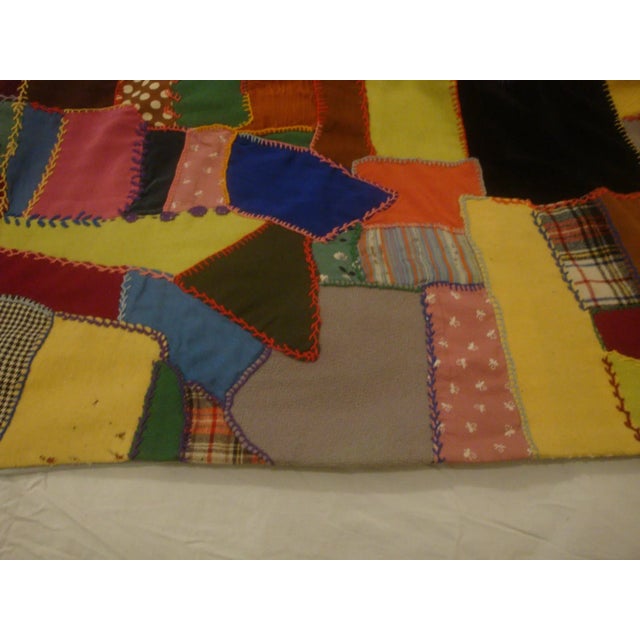 Embroidered Velvet Crazy Quilt Folk Art Textile Blanket For Sale - Image 9 of 13