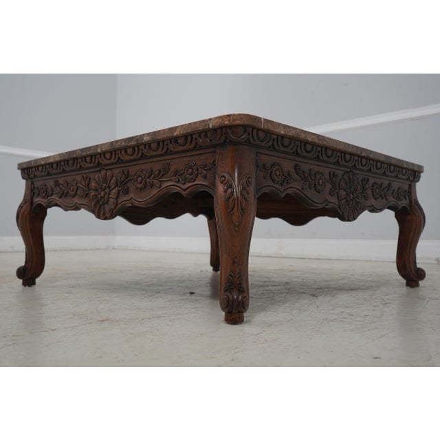 Marble Top French Louis XV Style Carved Coffee Table For Sale - Image 9 of 12