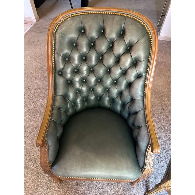 Animal Skin Pair of Hancock & Moore Classic Tufted Leather Bergere Chairs For Sale - Image 7 of 11