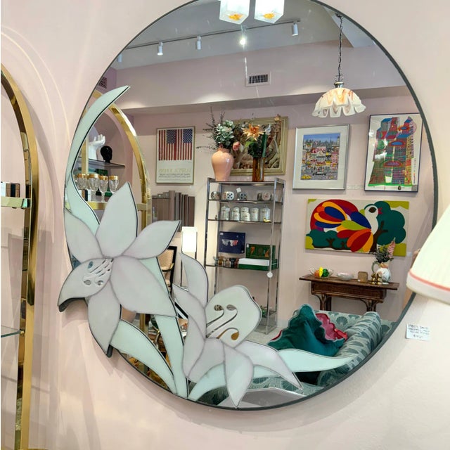 Postmodern Vintage Circular David Marshall Flower Mirror For Sale - Image 3 of 8