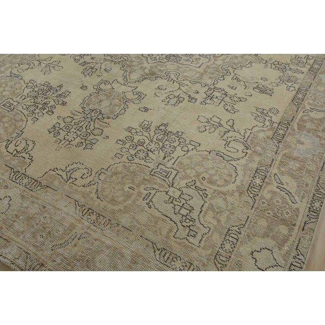 Tabriz Rug 6’5” X 9’4” Beige Wool Vintage Distressed Hand-Knotted Carpet For Sale - Image 4 of 15