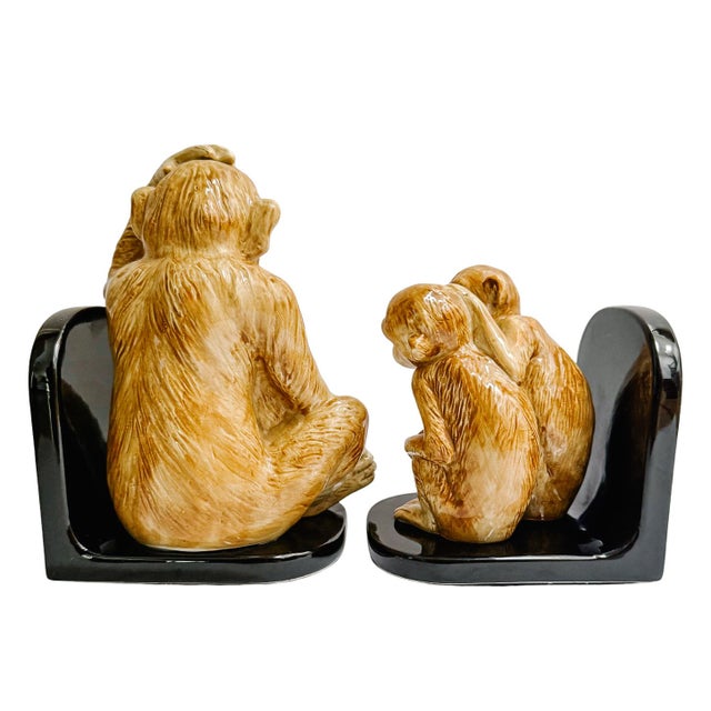 Fitz and Floyd 1986 Vintage Fitz and Floyd Ceramic Monkey Bookends - A Pair For Sale - Image 4 of 5