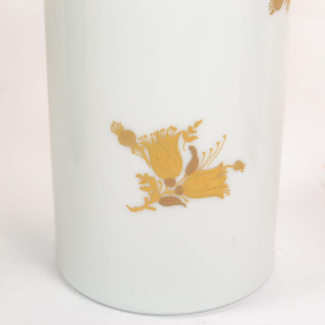 White 1960s Original Rosenthal White Porcelain Flower Vase Hand Painted Gold Leaf Flowers For Sale - Image 8 of 12