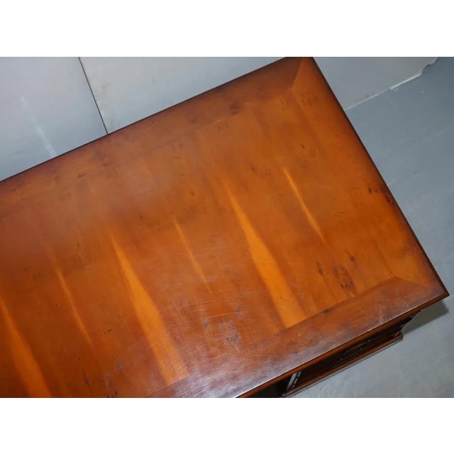 Burr Yew Wood Twin Pedestal Partner Desk with Complete Ornate Timber Top For Sale - Image 11 of 18