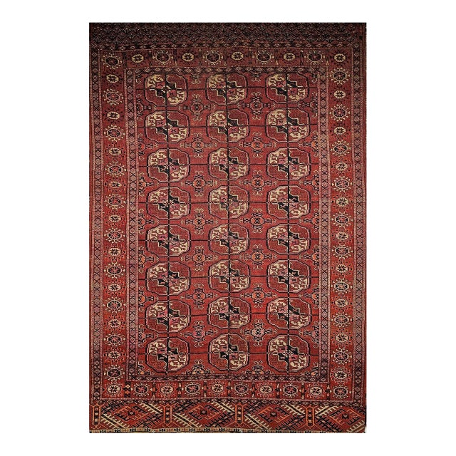 Vintage Turkmen Tekke Area Rug, Wool Pile, Geometric Medallion For Sale