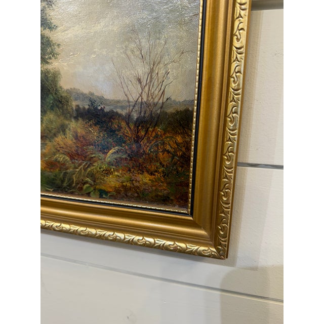 This beautiful oil on canvas and is ready for your home! Across a dirt road and a large river, a lone rider on horseback...