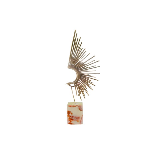 1970s 1970s Brutalist Curtis Jeré Bird in Flight Sculpture in Brass and Marble For Sale - Image 5 of 7