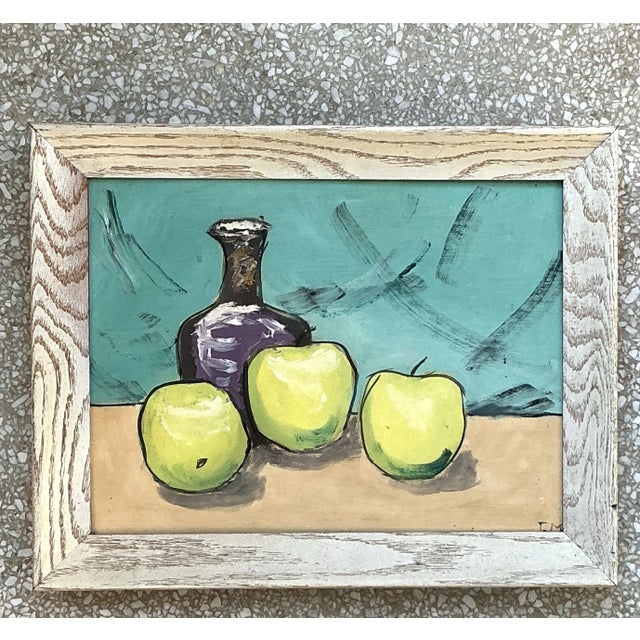 Mid 20th Century Vintage Boho Original Apples Still Life Oil on Board For Sale - Image 5 of 9