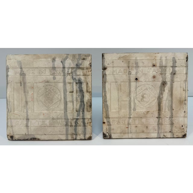 Blue Vintage Japanese Glazed Ceramic Tiles With Geometric & Floral Patterns, Saji Tile Works, Set of 2 For Sale - Image 8 of 10