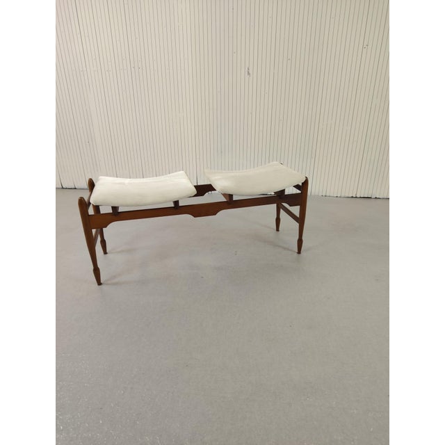 Vintage Brown and White Wooden Bench, 1950 For Sale - Image 4 of 6