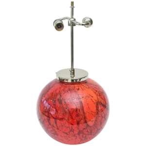Vintage Art Deco WMF Glass and Chrome Sphere Sculptural Table or Side Lamp Red, Black, Orange