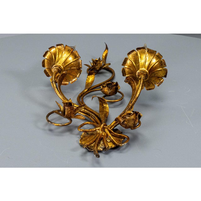 Hollywood Regency Gilt Metal Botanical Two-Light Wall Sconce, 1950s For Sale - Image 11 of 18