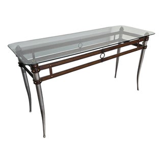 Console Table with Glass Top, 1980s For Sale