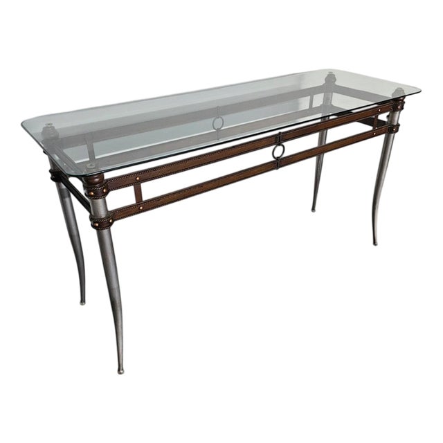 Console Table with Glass Top, 1980s For Sale