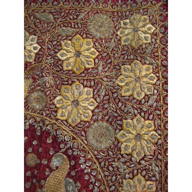19th Century Silver and Gold Indian Embroidery Tapestry With Two Elephants For Sale - Image 9 of 13