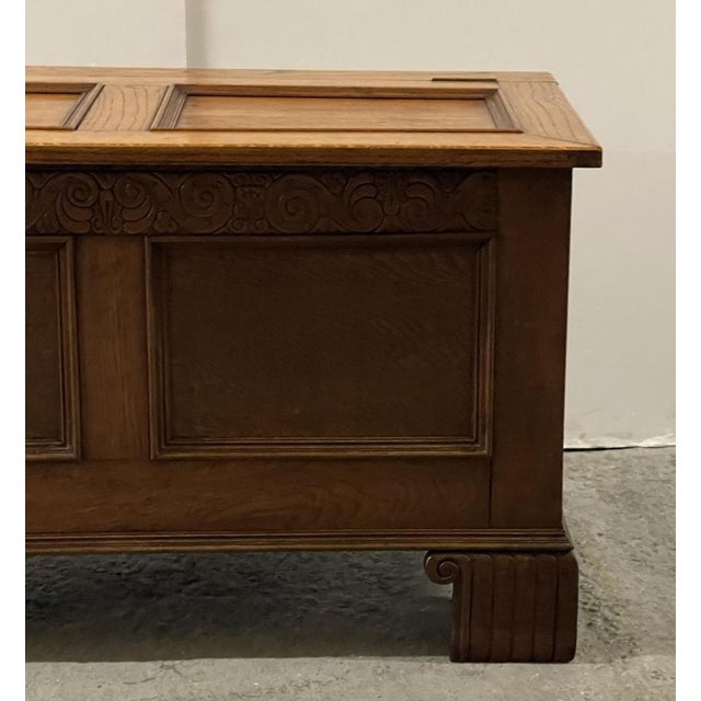 Early 20th Century Oak Blanket Chest Trunk with Scroll Carved For Sale - Image 5 of 18