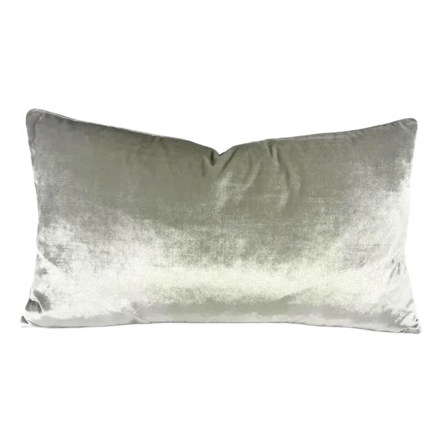 Heather Shiny Velvet Lumbar Pillow Cover - Glimmer Light Grey Velvet Cushion Case For Sale