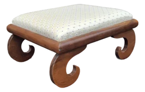 Early 20th Century Walnut and Upholstered Scrolled Legs Footstool