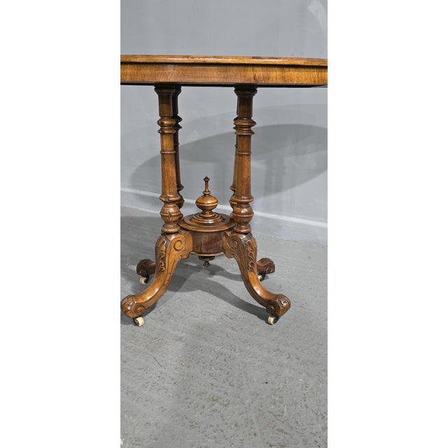 Victorian Burr Walnut Inlaid Centre Table, 1880s For Sale - Image 3 of 12
