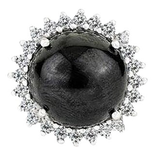 11.55 Carat Black Star & Zircon Halo Statement Ring in 925 Silver Size 8.5 For Sale