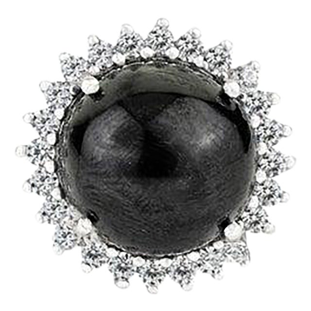 11.55 Carat Black Star & Zircon Halo Statement Ring in 925 Silver Size 8.5 For Sale