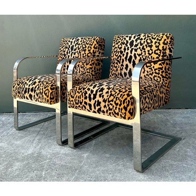 Vintage Ralph Lauren Leopard Velvet Chrome Chair - A Pair For Sale In West Palm - Image 6 of 12