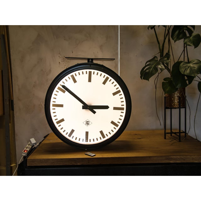 Large Double Sided TN Light Up Station Clock from Telenorma, 1950s For Sale - Image 15 of 16
