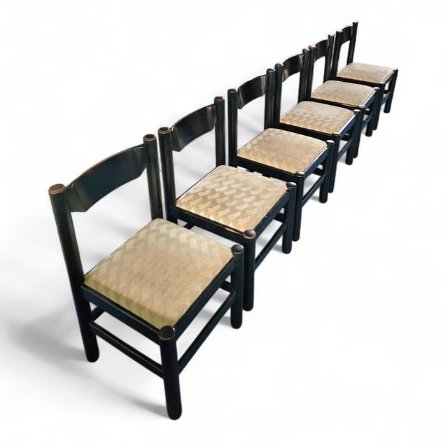 Dining Table and Chairs in Black Painted Wood by Vico Magistretti, Italy, 1970s, Set of 7 For Sale - Image 17 of 18