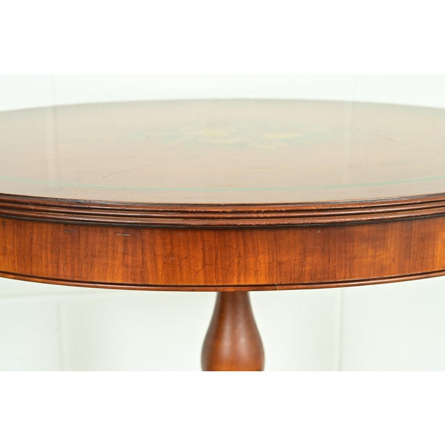 Imperial Furniture Georgian Mahogany Pedestal Floral Painted Side Table or Tea Table, Circa 1940s For Sale In South Bend - Image 6 of 12