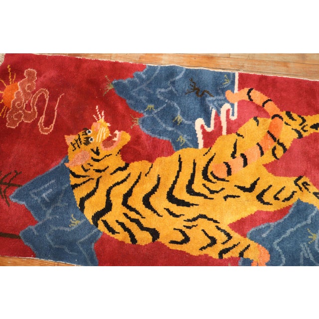 Red Vintage Zabihi Collection Tiger Tibetan Rugs - A Pair - 2'8" x 4'9" For Sale - Image 8 of 9