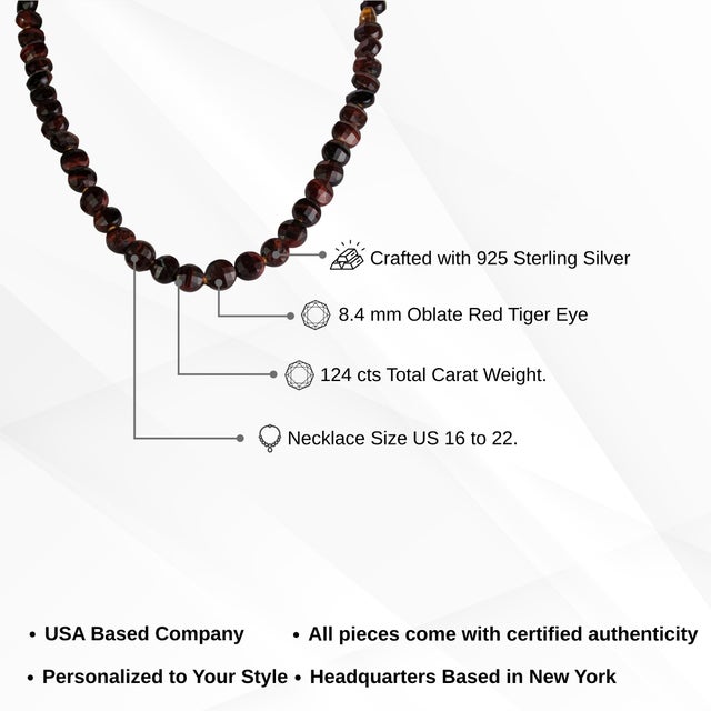 Boho Chic Faceted 124 Ct Red Tiger's Eye Bead Strand Necklace, 16.75 Inch For Sale - Image 10 of 14