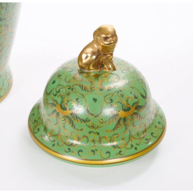 Green Large 20th Century Chinese Export Hand-Painted Enameled Lidded Decorative Urn For Sale - Image 8 of 10