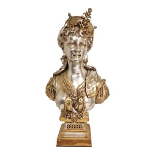 19th Century Parcel Silver and Gilt Bronze Bust of a Young Orientalist Woman with Fez by H. Picard For Sale