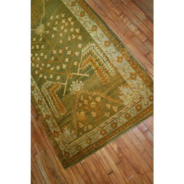 Early 20th Century Forest Green Wide Antique Turkish Oushak Runner - 3'10" x 11'8" For Sale - Image 5 of 6