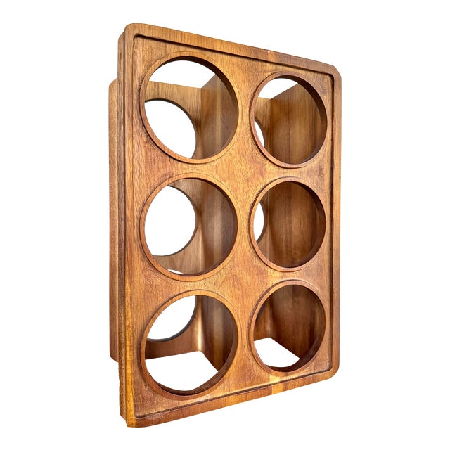 Mid 20th Century Vintage Mid Century Modern Walnut Wine Rack, Holds 6 Bottles For Sale