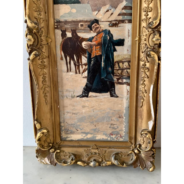 Late 19th Century Antique 19th Century Russian Framed Oil on Board Paintings of a Snowball Fight, Pair For Sale - Image 5 of 13